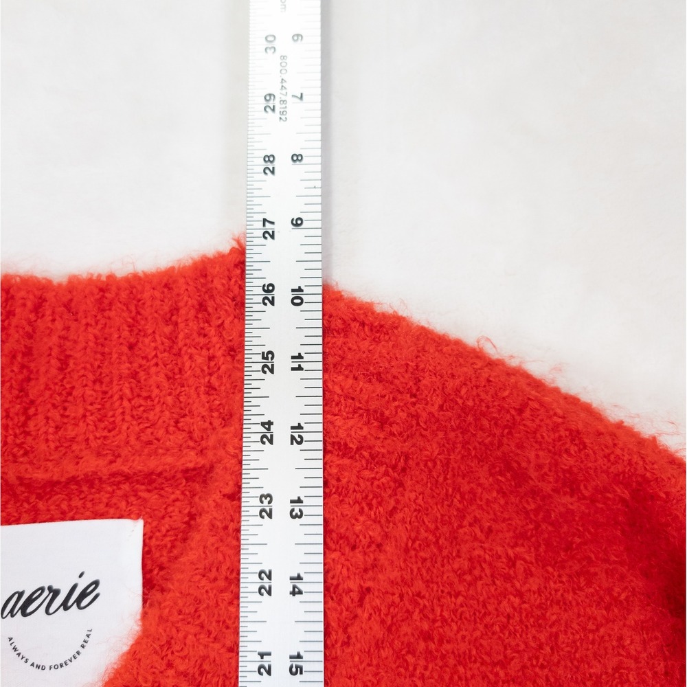 Aerie Eyelash Knit Sweater Women S Red V-Neck Oversized Soft Girl Cabincore Cozy - Picture 6 of 11